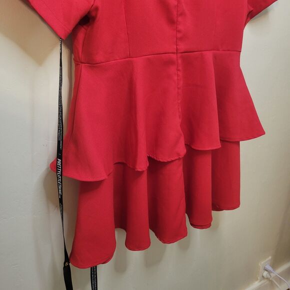 Pretty Little Thing Dress Peplum Mock Neck Zip Back Short Sleeve Size US 12 - Picture 3 of 16